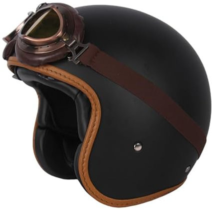 Retro Motorrad Pilotenhelm Jethelme 3/4 Halbhelm mit Sonnenblende Brille Vintage Roller Jethelm Moped Cruiser Chopper ECE/DOT Zugelassen (Matte Black,61~62cm XL)