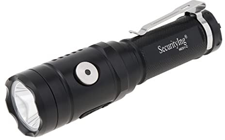 SecurityIng USB-wiederaufladbare LED-Taschenlampe, 1800 lm, 7 Modi, wasserdicht, LED-Taschenlampe mit Taschenclip und Typ-C-Kabel, betrieben mit 21700/18650/CR123A-Batterie (nicht enthalten)
