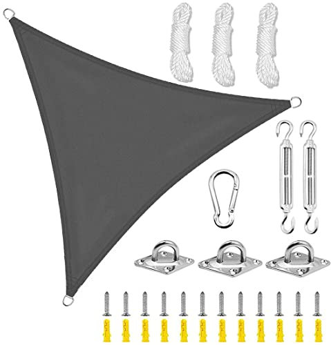 Sonnensegel Dreieck Rechtwinklig 95% Uv Schutz FüR Wasserdicht Kleines Sonnensegel Klein Sonnenschutz Ohne Bohren Garten Balkon Terrasse -Mit Einbausatz (3x4x5m(9.8x13.1x16.4ft),dunkelgrau)