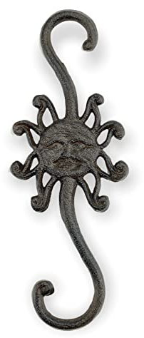 Crispe Baumhaken, S-förmiger Haken Motiv Sonne, 26cm Metallhaken Pflanzenaufhänger aus Gusseisen, super robust, perfekt für den Außenbereich