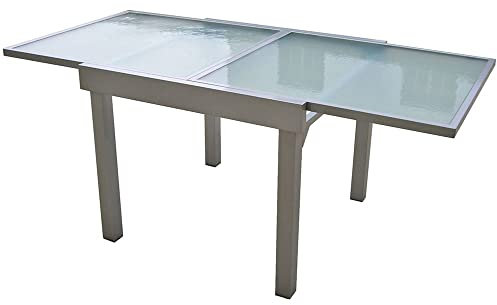 Lomadox Ausziehtisch Terrassentisch Gartentisch Balkontisch mit Glasplatte in grau