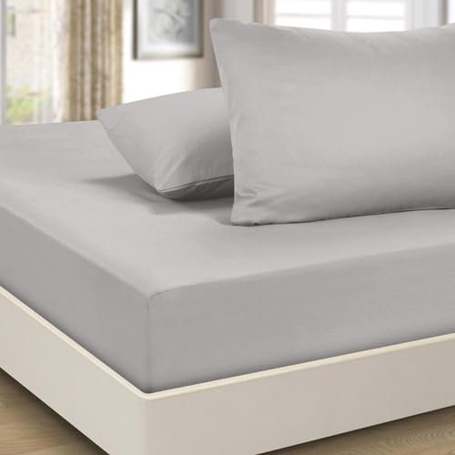 Imperial Rooms Double Fitted Sheet Grey - Extra Deep 16/40CM Bed Sheets Brushed Microfiber Easy Care Soft Fitted Bed Sheet - Shrinkage and Fade Resistant