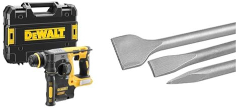 DEWALT - Perforateur SDS-PLUS Brushless 2J XR 18V - Cap. de perçage max. béton/métal/bois 24/13/26mm - Vitesse 0-1100tr/min & Jeu de 3 Burins SDS-PLUS - 2 Burins Plats et 1 Burins Pointu - 25 cm