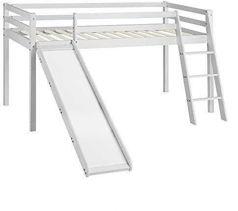 Home Detail Kids Bunk Bed Frame Mid Sleeper with Slide Children’s Single Bed Sleeper for Children, Single Wooden Bunk Beds, Frames & Bases Available in White or Grey (White)