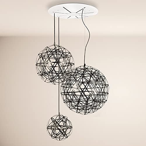 s.luce Atom XL Hängeleuchte 3 flammig Wohnzimmer Pendelleuchte modern, Dimmbar, Farbe Schwarzchrom, Farbe Baldachin Weiß, Baldachin Rund