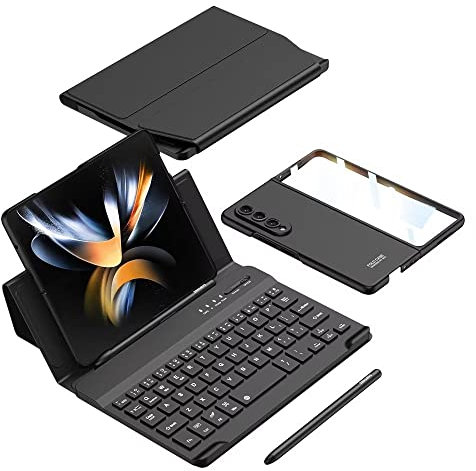 FTRONGRT Case with Keyboard for Samsung Galaxy Z Fold 4 5G, S Pen Slot, Portable Bluetooth Connectivity Keyboard, Leather Magnetic Keyboard Case for Samsung Galaxy Z Fold 4 5G-Black