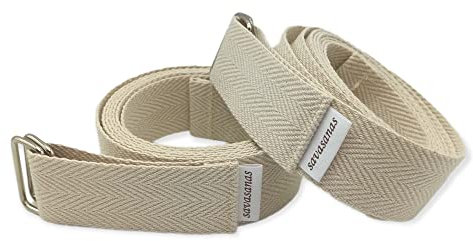 savasanas Cinghia per Lo Yoga 100% Cotone 2023 - Cinghia per Yoga Spessa e Morbida per Stretching - con Doppia Chiusura in Metallo [250 x 4 cm] [Confezione 2 unità] - Fatta a Mano in Barcellona
