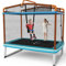 COSTWAY 3 in 1 Kids Trampoline, 6FT Mini Toddler Trampolines with Swing, Horizontal Bar and Enclosure Safety Net, Rectangle Trampoline for Outdoor Indoor (Blue + Orange)