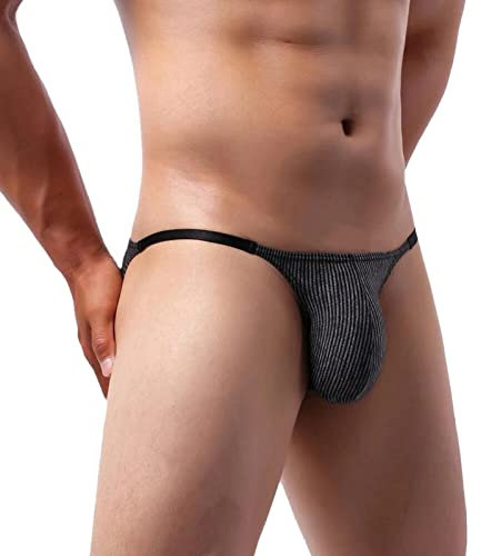 Faringoto Sous-vêtements sexy gay pour homme - Mini culotte avec pochette - Taille basse - Bikini, Noir , L