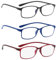 PROFLEX BluOptix (3er-Pack) mit Blaulichtfilter leicht, flexibel, kratzfest, unisex (Damen + Herren), Computerbildschirm-Technologie Lesebrille (schwarz, blau & rot +1.5)