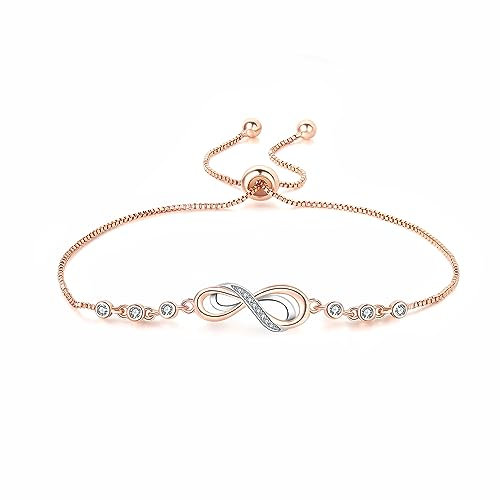 FUNTE Infinity Bracelet For Women Rose Gold Bracelet Friendship Bracelets Sterling Silver Bracelet Adjustable Bracelets For Teenage Girls Wedding Gifts Birthday Gifts For Her,Ladies Jewellery Gift