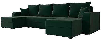 ALTDECOR Ecksofa in U-Form mit Schlaffunktion und Bettkasten Corner Sofa Bett Eckcouch Couch L-Form Schlafcouch Ausziehbar Wohnlandschaft Schlafsofa Cauchsofa - HEWLI-U - 271x140x90cm Dunkelgrün