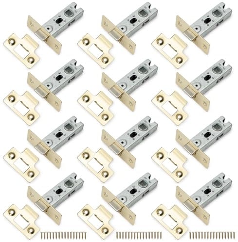 Bwintech 12 Pcs 65mm Steel Imitation Gold Tubular Latch, Premium Mortice Latch, for use with Sprung Lever Door Handles