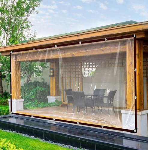Curfakul Clear Tarps Heavy Duty Waterproof 10x12 - Large Transparent Vinyl Patio Tarp with Grommets - Greenhouse Plastic Sheeting for Greenhouses Henhouses Porches Camping