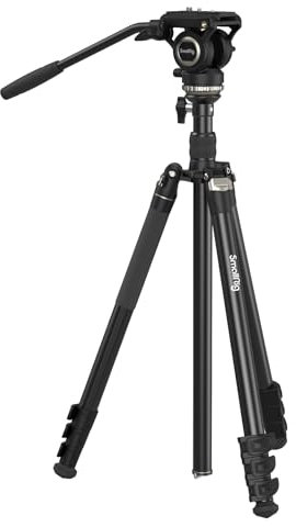 SMALLRIG CT210 Treppiede Video da 192 cm, Monopiede Treppiede per Fotocamera con Base Livellabile +/-15° Testa Fluida, Treppiede da Viaggio Professionale per Videocamera, DSLR, Videocamera - 4475
