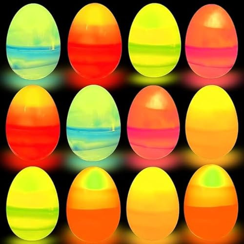Funmo 12 Stück Ostereier Plastik, Osterdeko Eier Lichter, LED Teelicht Eier, 6cm Plastikeier Ostern,überraschungseier,für draußen Osterdeko Deko zu Ostern