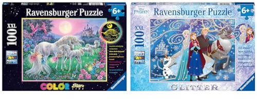 Ravensburger Kinderpuzzle - 13670 Einhörner im Mondschein - Einhorn-Leuchtpuzzle für Kinder ab 6 Jahren & Kinderpuzzle - 13610 Frozen - Glitzernder Schnee - Disney Frozen Puzzle für Kinder ab 6 Jahren