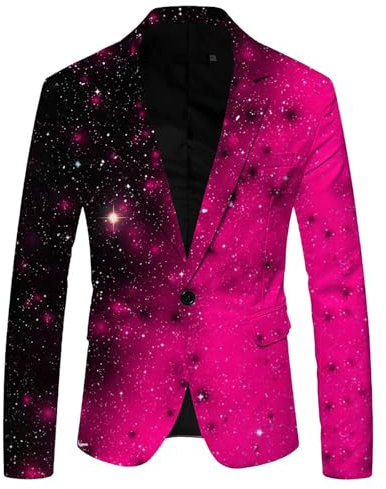 Generic Giacca da uomo con paillettes luccicanti, slim fit, elegante blazer con un bottone, da uomo, primavera, autunno, per il tempo libero, per matrimonio e affari, rosa intenso, M