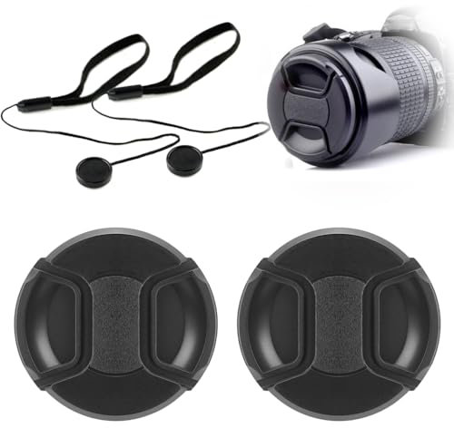 52mm Bouchons d'objectif 2 Pack Snap on Capuchon Cache Objectif pour Appareils Photo Canon Nikon Olympus Sony Fujifilm(Avec 2 cordons antiperte)