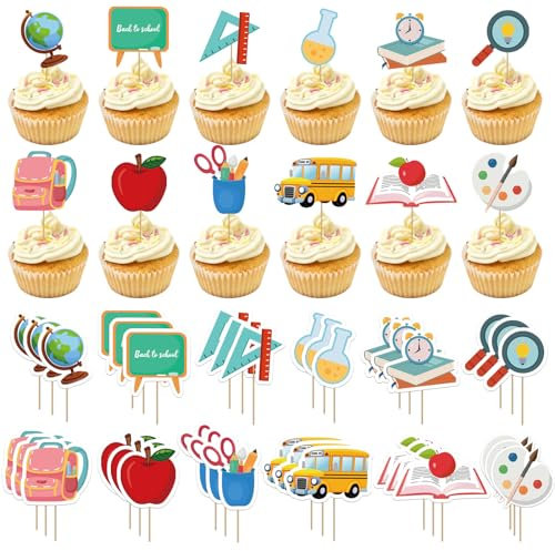 36 adornos para magdalenas for Welcome Back to School, decoraciones de regreso a la escuela, selecciones para magdalenas, adornos para magdalenas para libros magdalenas seguras para la escuela