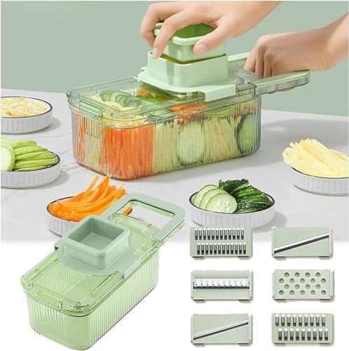 2024 New Multifunctional Grater Six Cutting Tools Round Vegetable Chopper, Vegetable Chopper with Container, Food Chopper with Container, Food Grater