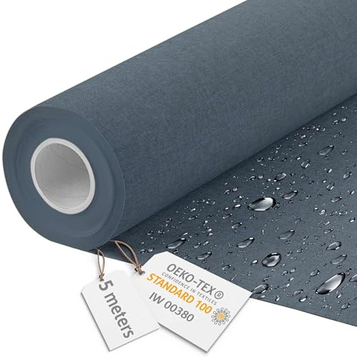 DreamRoots Markisenstoff Meterware Leinenoptik, Ocean Isle, 5 m | Oxford Segeltuch, wasserdicht, Polsterstoff, 220 g/m² 600D, 160 cm breit, wasserabweisend, für außen & Deko
