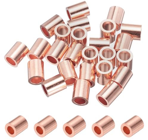 PATIKIL 5/32/ 4mm Wire Rope Stop Sleeve, 25 Pack Copper Crimping Loop Sleeve End for Wire Rope Cable Ferrule, Gold Tone