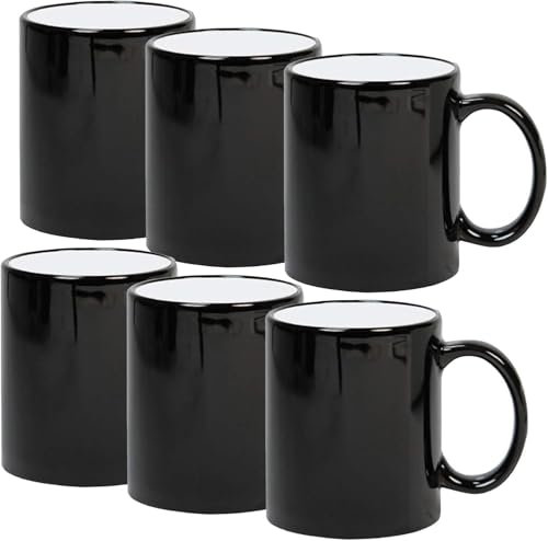 shine planet 6Pcs Black Colour Changing Sublimation Mugs 11oz Matt Gloss Heat Change Custom Photo Cup Personalized DIY Print Mugs for Heat Press Transfer Personalise and Gift (11oz Gloss)