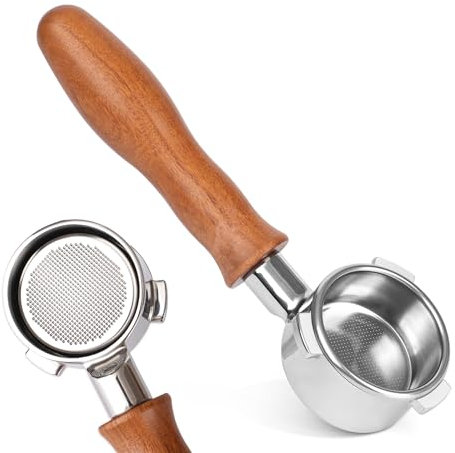 RECAPS Espresso Bottomless Portafilter 54mm, 54mm Bottomless Portafilter with Stainless Steel Filter Basket Solid Wood Handle | Compatible with Breville Barista Series 500-880