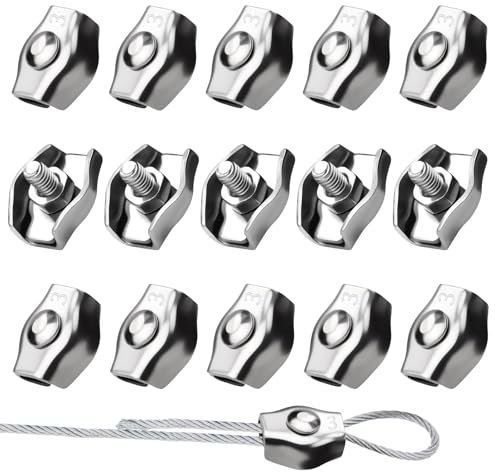 SWTYExt 15 Stück Drahtseilklemme 3mm Seilklemme M3 Seilklemmen Edelstahl 304 Drahtseilklemmen Drahtklemme für Drahtseil Stahlseil Wire Seilspanngarnitur Wäscheleinenspanner Markise Fixiert