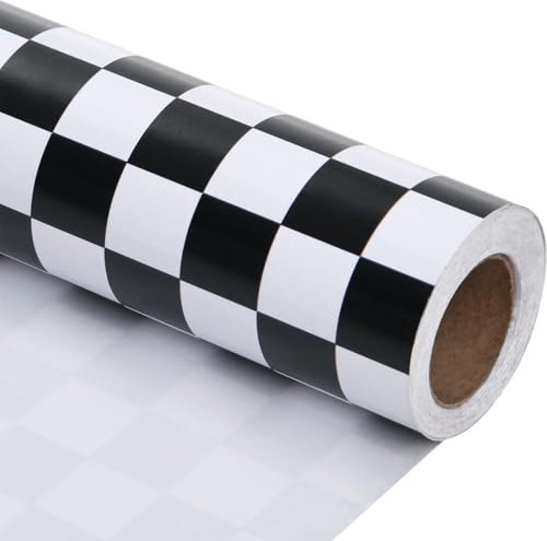 Titiweet Geschenkpapierrolle mit karierter Flagge, Mini-Rolle, 43,2 cm x 10,2 m, Rennwagen-Geschenkpapier für Jungen und Mädchen, Auto-Geschenkpapier für Geburtstag, Weihnachten, Urlaub (karierte