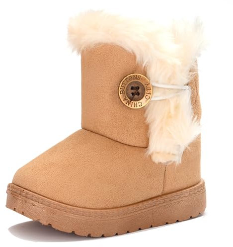 Yeeteepot Stivali da Inverno per Bambine e Ragazze Calda Fodera Stivaletti Bambini Invernali Caldo Scarpe All'aperto Morbide Peluche Piatto Stivali Giallo 25 EU = Etichetta 26