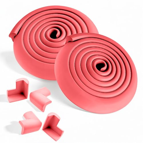 4M Foam Strip & 8 Corner Guards for Baby & Kids Safety - Edge Protection with Adhesive Tape, 2x 2M Strips, Easy Install, UK Shipping (Red)
