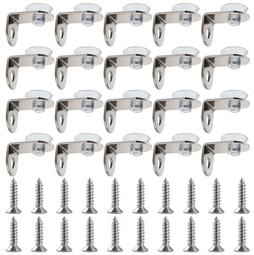 Lyeteung 20 Pezzi 13.5×13.5×20.5 mm Acciaio Inossidabile Staffe di Fissaggio per Mensole in Vetro, Staffe Perni, Staffa di Fissaggio Mensola Pioli, con Base a Ventosa e Vite, per Cucina e Armadi