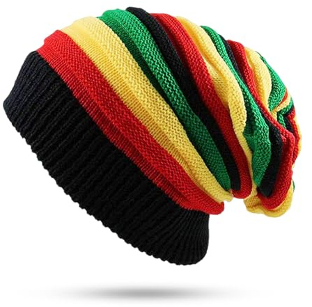 TUONYIS Rasta Mütze, gestrickte Reggae-Jamaikanische Mütze, Regenbogenfarben, bunte Beanie-Totenkopfmütze, Hippie-Mütze mit Rasta-Streifen für Cosplay, Party, Dekoration, Winter, Herbst