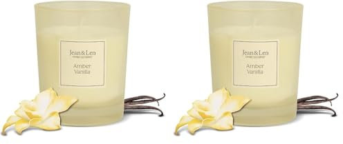 Jean & Len Duftkerze Amber & Vanilla, für gemütliche Abende Zuhause, Handgemachte Duftkerze mit herb-zartem Amber & Vanille Duft, Kerze im stylischen Glas, vegan, 120 g (Packung mit 2)