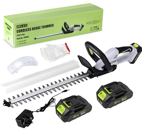 RELEX Taille-haies sans fil avec 2 batteries et chargeur, longueur de coupe de 51 cm, outil de jardin et taille-haie portable léger pour haies, buissons, branches
