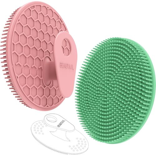 BEAUTAIL Lot de 3 brosses à récurer en silicone pour le corps et le visage, brosse exfoliante douce pour homme et femme, peau sensible, plus hygiénique que le luffa traditionnel, longue durée, rose +