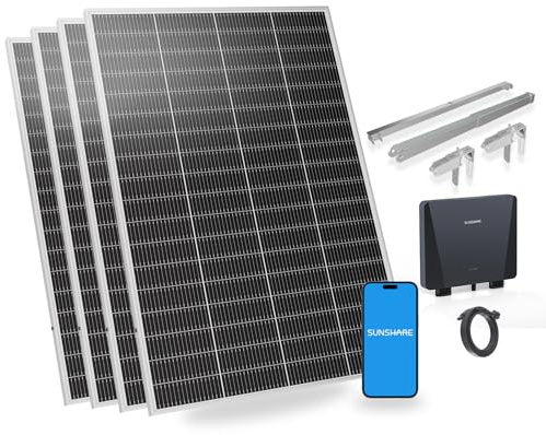 SUNSHARE Ray Lite 800W Balkonkraftwerk mit Halterung – Leichtes, vormontiertes Komplettset mit 800W Mikro-Wechselrichter & Solarpanel – Geeignet für verschiedene Balkone – Plug & Play | Komplettset: 4x 200 W N-TOPCon-Module, ≥25 %, leicht & Plug & Play, hagel-/windgetestet, WLAN/App, bis 1200 W erweiterbar