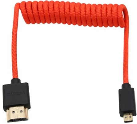 HangTon Câble micro HDMI 4K120 8K60 Raw pour ATOMOS Ninja V Ultra Shinobi, Sony ZV-E10 A7C A7R IV A6700, Canon R5C R100 R8 R6 M50 MKII, Nikon Fujifilm Sigma FP, rouge tressé spiralé, 30 cm