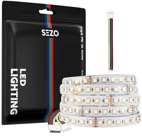 SEZO 5050 RGBCCT LED Streifen lichter 5 in 1 RGB+Warmweiß 3000K-6000K 12V 5M 96LEDs/M IP65 Wasserdicht RGBW RGBWW Superhelles led band für die Beleuchtung zu Hause und im Schlafzimmer(Weiß)