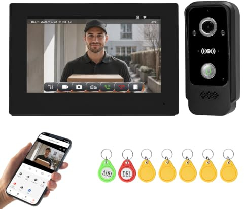 OBO HANDS Videoportero WiFi 2 Hilos, 1080P, Monitor Táctil 7'', RFID y Tuya | Visión Nocturna por Infrarrojos,Cámara 120°, WiFi 2.4G, Doble Puerta, Cerradura Eléctrica/Electroimán, TF Hasta 128GB, IP65