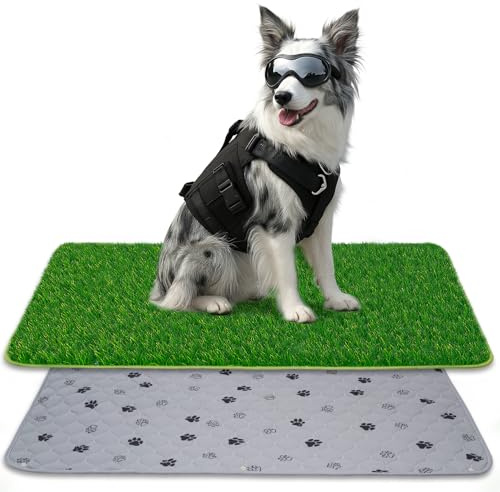 SSRIVER 60X90CM 2 en 1 Almohadillas de Entrenamiento Reutilizables+ Inodoro para Perros con Césped Artificial-Pipican para Perros En Casa-Ideal para Entrenamiento de Orinal En Interiores y Exteriores