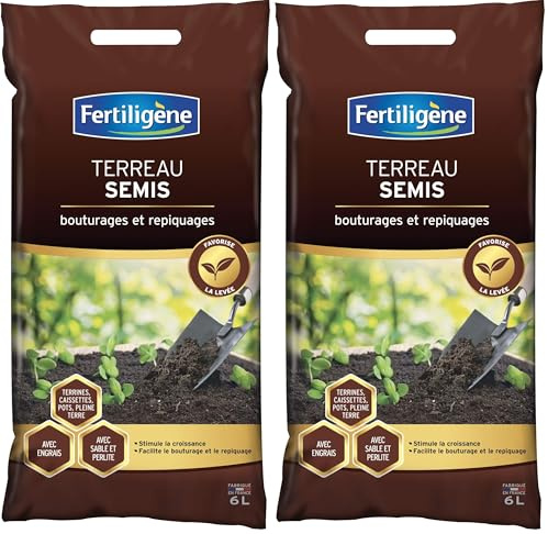 FERTILIGENE FSEM6PN - Terreau pour Semis, Bouturages et Repiquages UAB 6 L - Facilite Le bouturage et Le repiquage - Favorise la levée - Enrichie en Engrais, Sable et Perlite - Fabriqué en France