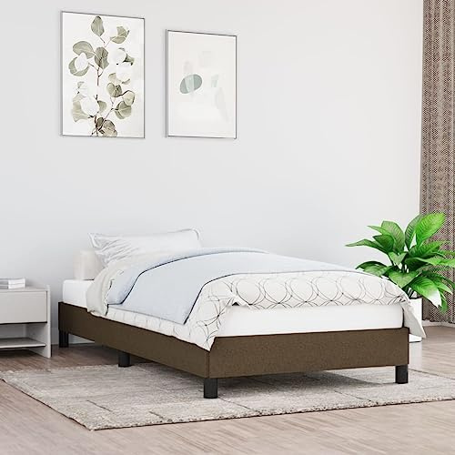 Hoopleep Dunkelbraun Stoff Bettgestell ohne Matratze, 80x200 cm Einzelbett Rahmen mit stabilen Sperrholzlatten, atmungsaktivem Stoffbezug und robusten Stützbeinen, für erholsamen Schlaf
