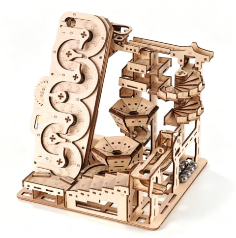 Holz Kugelbahn Bausatz,3D Puzzle Mechanisches Marmeladenbahn Modell,DIY Kugellauf Spielzeug,307 Teile,10 Stunden Bastelspaß,Geschenk für Kinder ab 14 Jahren und Erwachsene