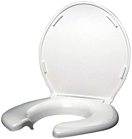 Big John 3-W Oversized Open Front Toilet Seat with Cover and Stainless Steel Hinges – for Round Or Elongated Toilet Bowls – Weight Capacity 1,200 Pounds – White