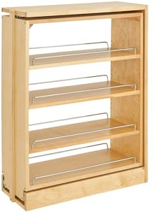 Rev-A-Shelf Pullout Shelf Organizer for Base Kitchen or Bathroom Cabinets, Wood Filler Pantry Storage or Spice Rack, Maple, 9 x 23 x 30, 432-BF-9C