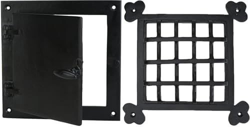 A29 Hardware 8 1/2 x 8 1/2 Inch Iron Speakeasy Door Grill/Grille with Viewing Door, Black Powder Coat Finish, Large Size