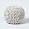 Homescapes Pouf Strickpouf rundes Bodenkissen, Sitzpouf 35 x 40 cm, gepolsterter Sitzhocker, Sitzpuff/Puff mit grob gestricktem Bezug aus 100% Baumwolle, Strickpuff, Natur/naturweiß